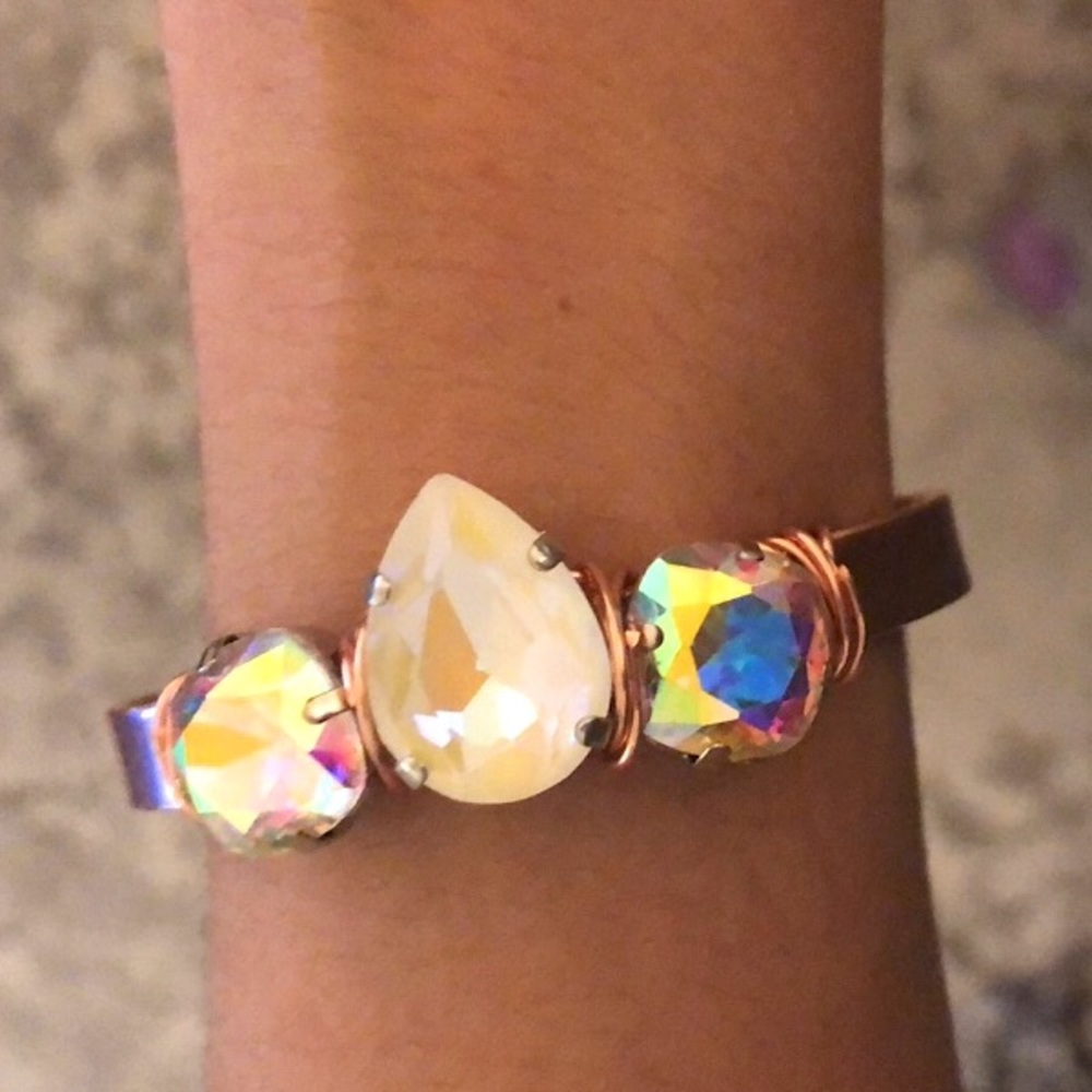 Raw Copper Aurora Borealis + White AB Crystal Cuff Bangle - Picture 6 of 16